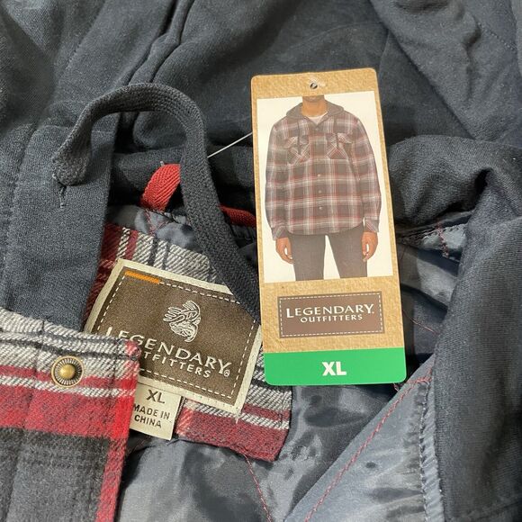Legendary Outfitters Men’s Shirt Jacket Hood Snap Button Black Red XL New - Picture 3 of 8